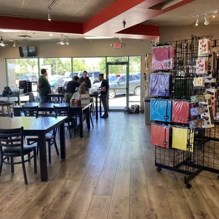 Eight large tables to play games for free. Bring your own game or choose from their library of open games.