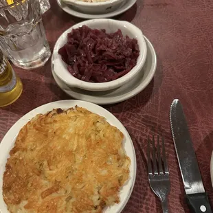 Hash browns, cabbage, sauerkraut