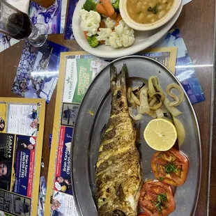 Bronzino fish with 2 sides of your choice