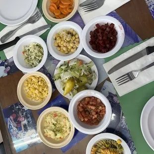 Assortment of salads upon being seated