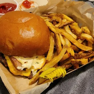 a burger and french fries