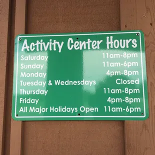 Activity center hours