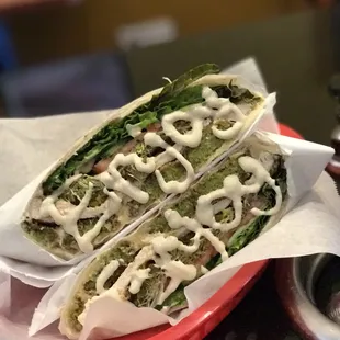 a sandwich and a drink