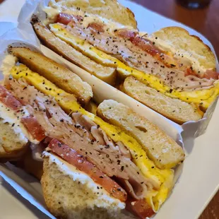 Jalapeño bagel with turkey egg tomato and cream cheese. Hits the spot