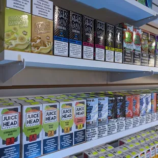 Big selection on e-juices such as Noms, Coastal clouds juice heads and candy king