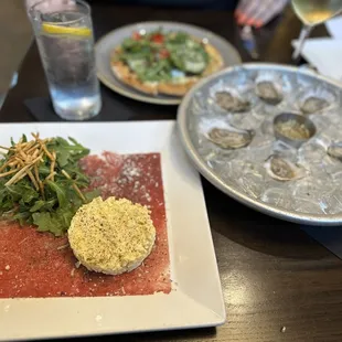 Oysters Eurasia and Beef Tenderloin Carpaccio