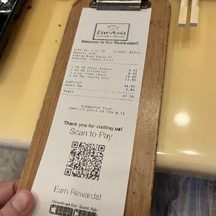 The bill...so easy to pay with the QR code
