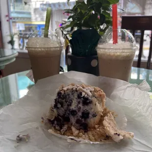 Blueberry streusel muffin and frozen lattes