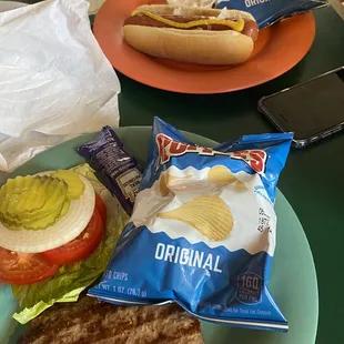 Just a bun less burger and Nathan's for the hubs.