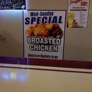 a sign for special fried chicken