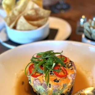 Ahi poke stack - the wonton chips &amp; sauce are *chefs kiss*