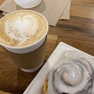 Cinnamon roll and cinnamon latte