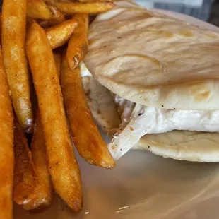 Chicken salad pita and fries