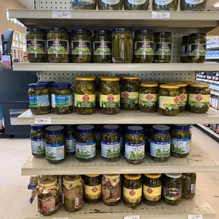 shelves of pickles and pickles