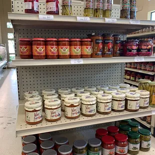 shelves of condiments and condiments