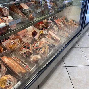 a display case of meat