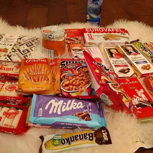 a variety of snacks and drinks