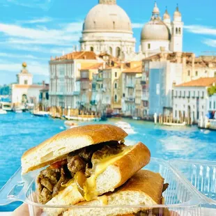 Bite of heaven. Yummy Philly Cheesesteak Sandwich.