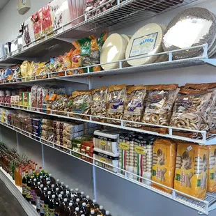 shelves of food and beverages