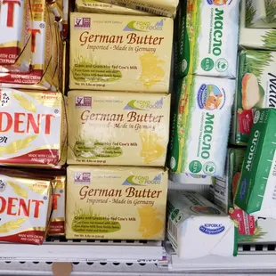 a display of different types of butter