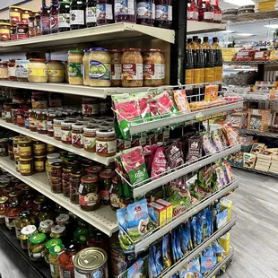 shelves of various foods and condiments