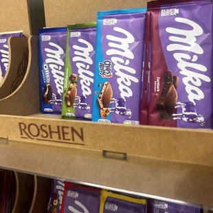 a variety of chocolate bars on display