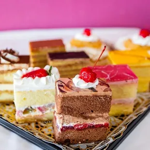 a variety of cakes