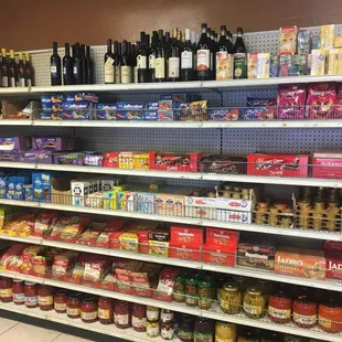 shelves of various types of food