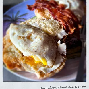 Fried eggs, &amp; bacon on ciabatta rolls. Thanks European Bakery for the great breads and rolls! Check them out.