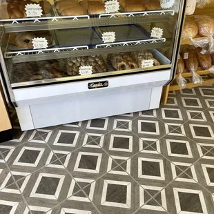 a display case of baked goods