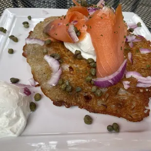 Potato pancake with smoked salmon
