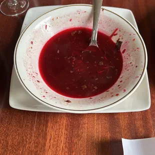 Borscht with Mushroom Ravioli