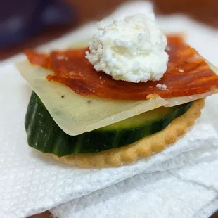 truffle cheese, Spanish chorizo, ricotta cheese (other store-bought) with cucumber