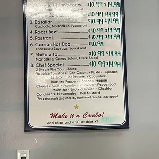 Sandwich menu