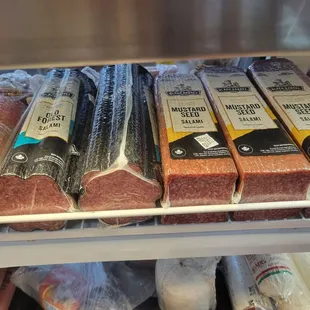 Two of our favorite salami: Old Forest (aka 'pasties') and Mustard Seed.