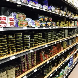 Canned fish and meats.