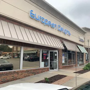 the outside of a european delights store