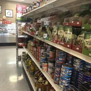 shelves of various foods