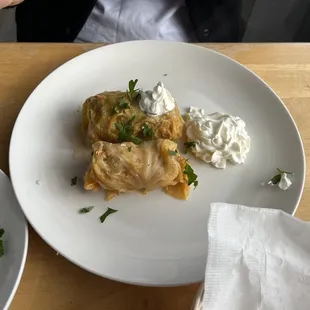 Cabbage roll platter complete with sour cream and a side of rye bread. My wife loved it.