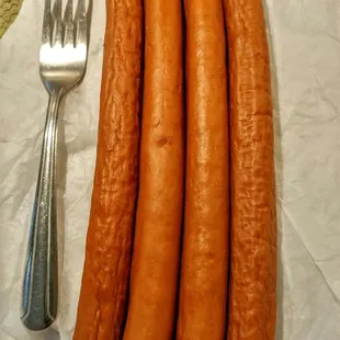 Hunter's Sausage, standard dinner fork for sizing.