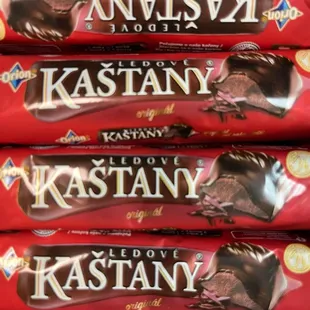 a stack of chocolate bars