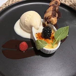 Churros and ginger lemon crème brûlée was delicious