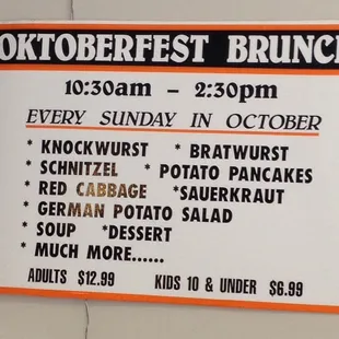 October Sunday brunch schedule
