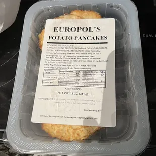 potato pancakes in a plastic container