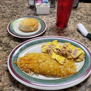 Scrambled eggs with diced ham.