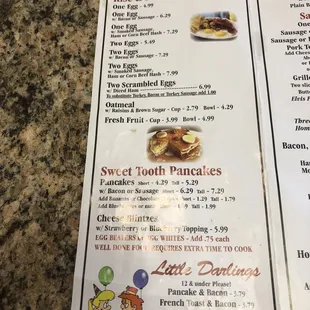 a menu for breakfast
