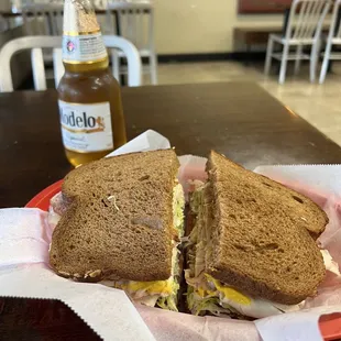 a sandwich in a basket