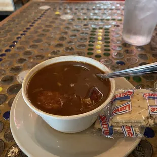 Cup of chicken and sausage gumbo