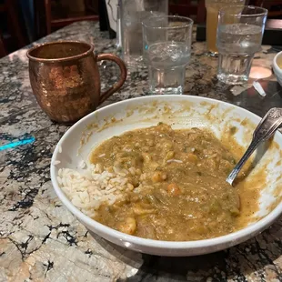 French quarter mule and crawfish etouffe.