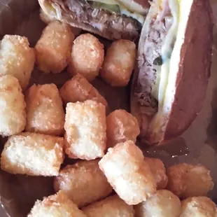 Cubano sandwich and tots. Good!